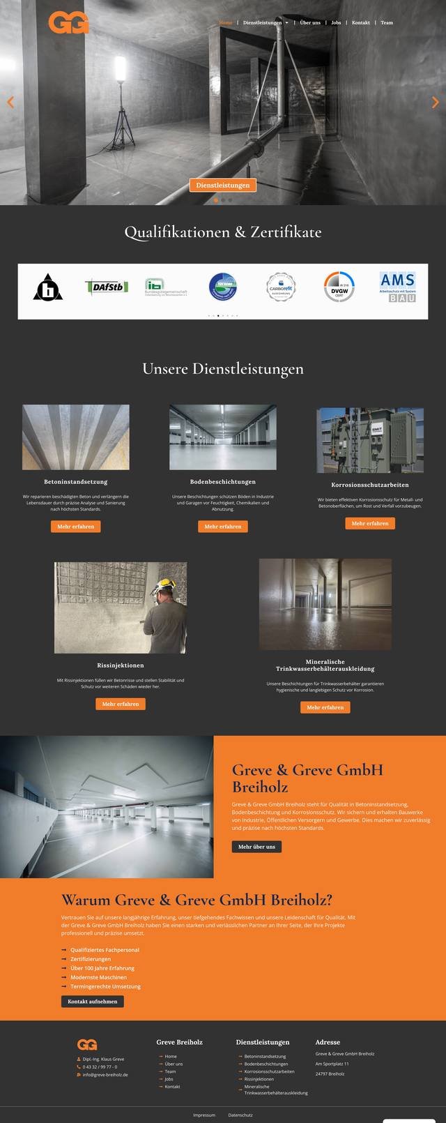 Referenz-Webseite Greve & Breiholz – Betoninstandsetzung